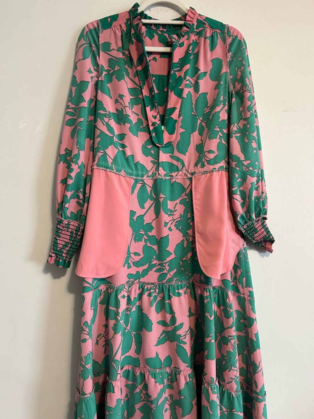 ME+EM Leaf-print Tiered Maxi Dress Pink and Green - Picture 9 of 14